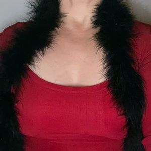Vintage Bill Hallman red full length dress and maribou trimmed bolero jacket.